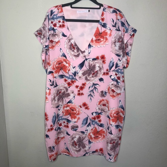 Pink V Neck Shirt Dress Three Eighty Two Size M